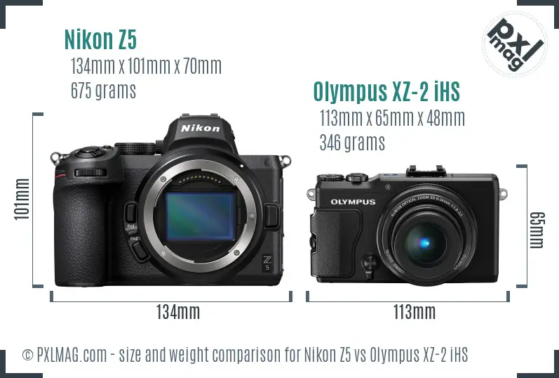 Nikon Z5 vs Olympus XZ-2 iHS size comparison