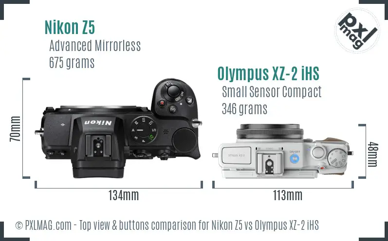 Nikon Z5 vs Olympus XZ-2 iHS top view buttons comparison