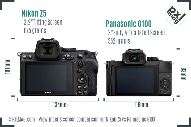 Nikon Z5 vs Panasonic G100 Screen and Viewfinder comparison