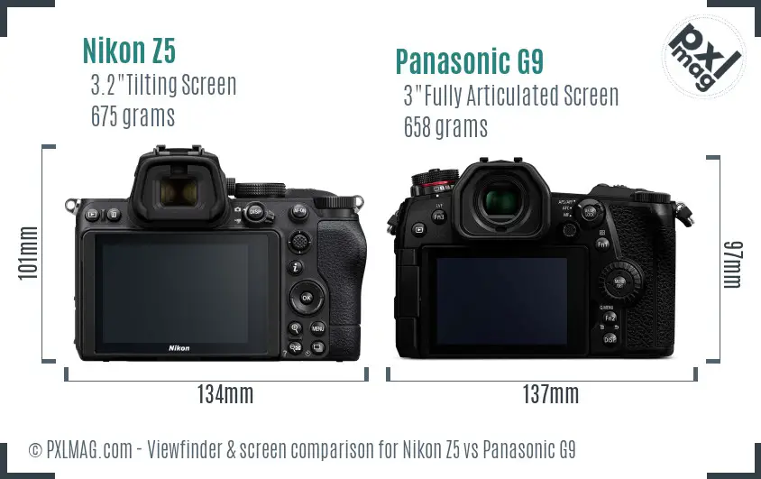 Nikon Z5 vs Panasonic G9 Screen and Viewfinder comparison