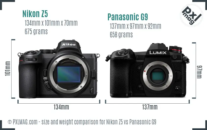 Nikon Z5 vs Panasonic G9 size comparison