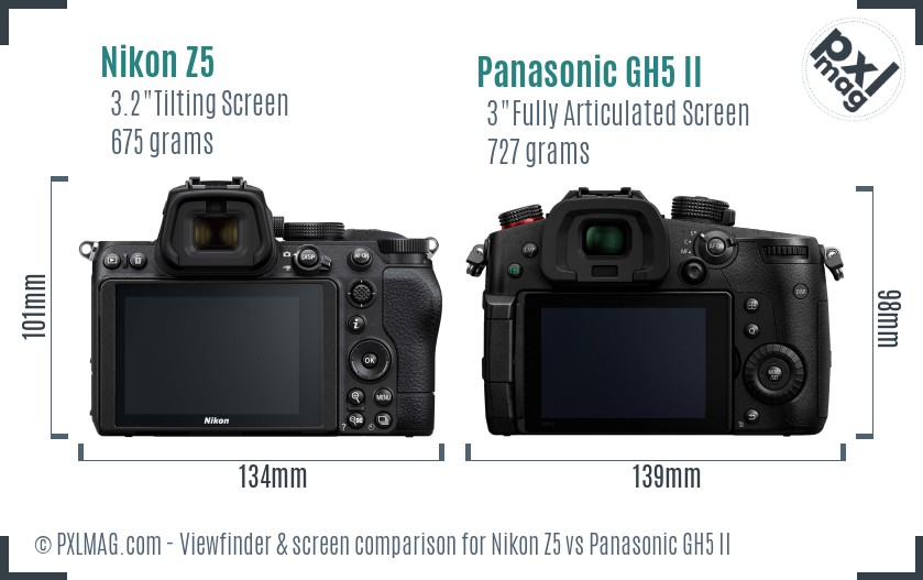 Nikon Z5 vs Panasonic GH5 II Screen and Viewfinder comparison