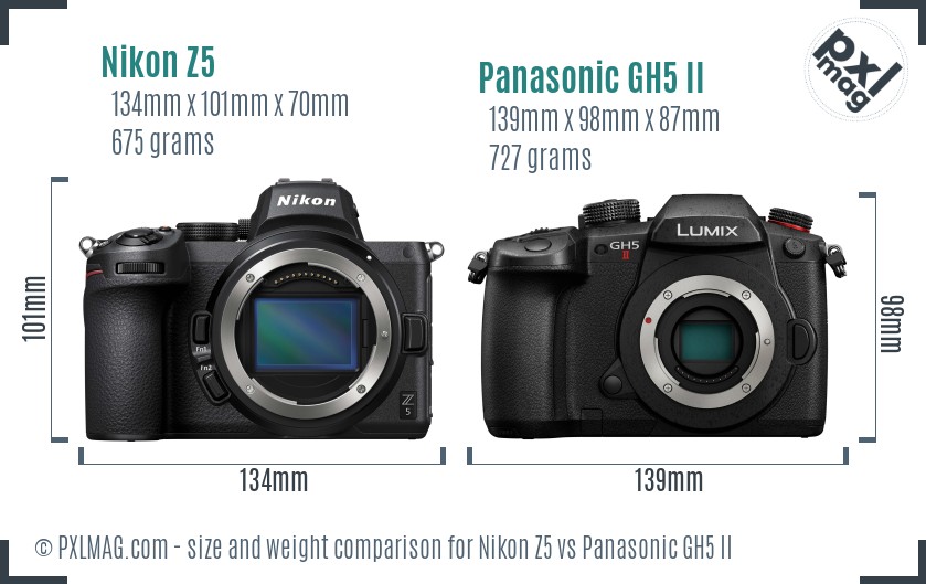 Nikon Z5 vs Panasonic GH5 II size comparison