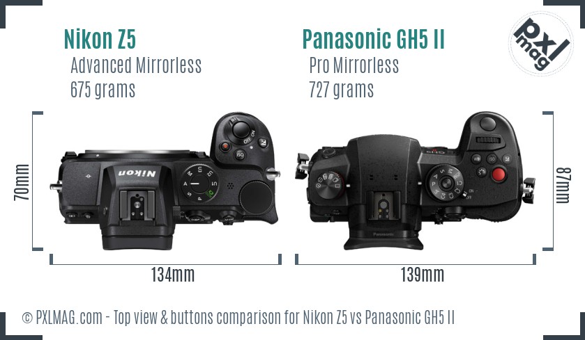 Nikon Z5 vs Panasonic GH5 II top view buttons comparison