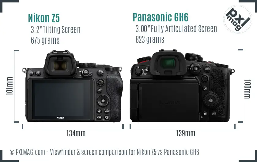 Nikon Z5 vs Panasonic GH6 Screen and Viewfinder comparison