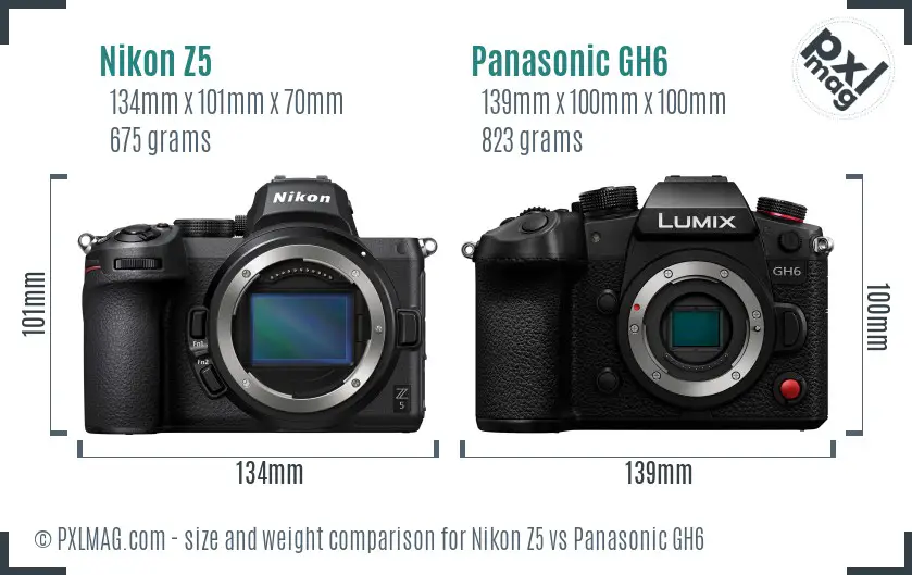 Nikon Z5 vs Panasonic GH6 size comparison