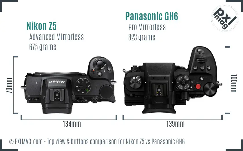 Nikon Z5 vs Panasonic GH6 top view buttons comparison