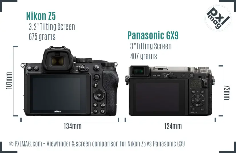 Nikon Z5 vs Panasonic GX9 Screen and Viewfinder comparison