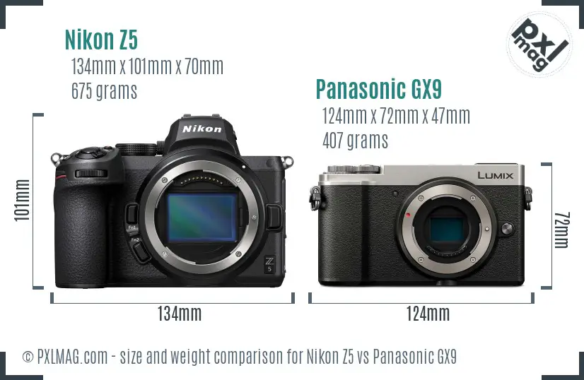 Nikon Z5 vs Panasonic GX9 size comparison