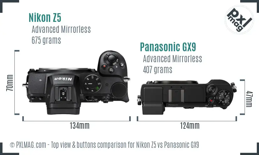 Nikon Z5 vs Panasonic GX9 top view buttons comparison
