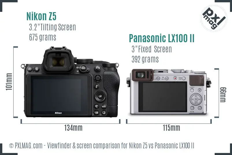 Nikon Z5 vs Panasonic LX100 II Screen and Viewfinder comparison