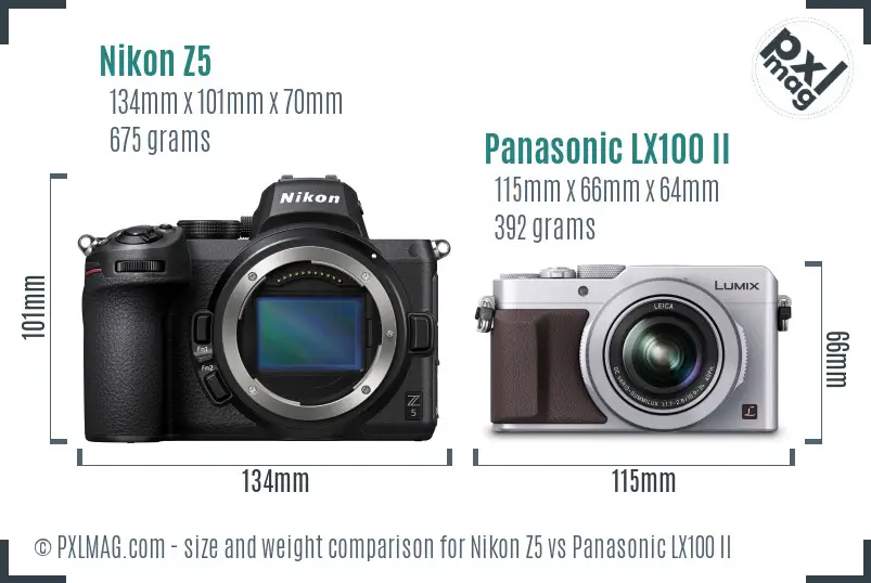 Nikon Z5 vs Panasonic LX100 II size comparison