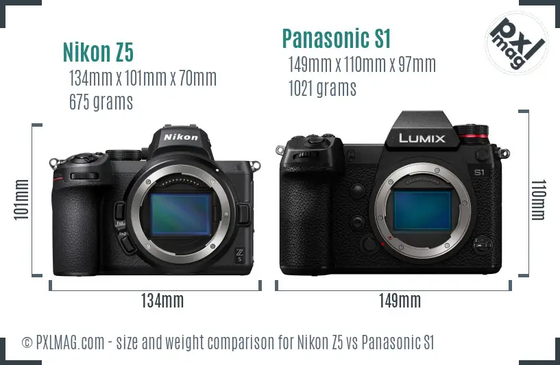 Nikon Z5 vs Panasonic S1 size comparison