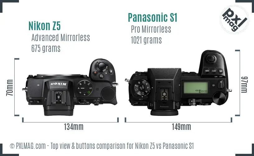 Nikon Z5 vs Panasonic S1 top view buttons comparison