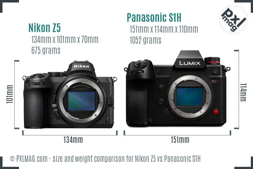 Nikon Z5 vs Panasonic S1H size comparison