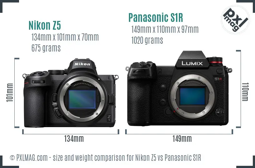 Nikon Z5 vs Panasonic S1R size comparison