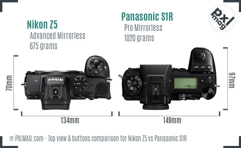 Nikon Z5 vs Panasonic S1R top view buttons comparison