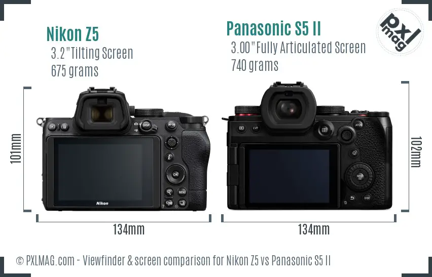 Nikon Z5 vs Panasonic S5 II Screen and Viewfinder comparison