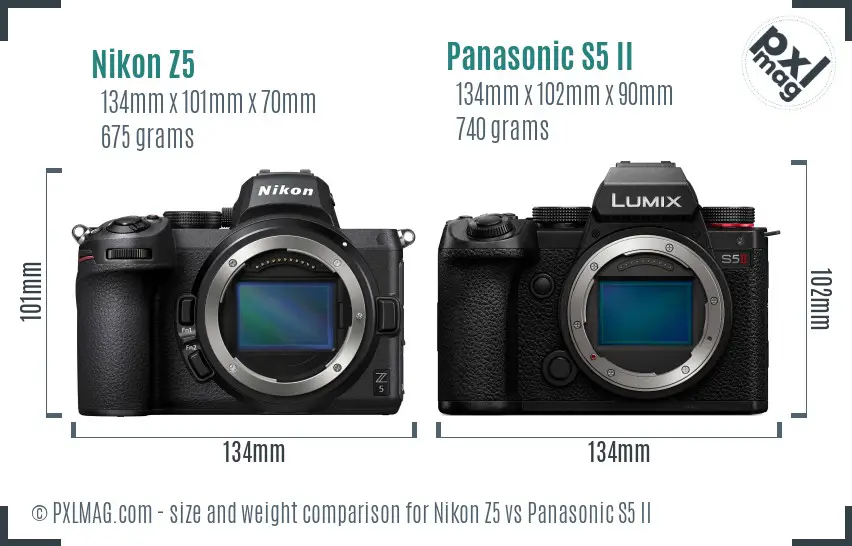 Nikon Z5 vs Panasonic S5 II size comparison