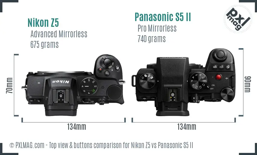 Nikon Z5 vs Panasonic S5 II top view buttons comparison