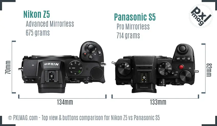 Nikon Z5 vs Panasonic S5 top view buttons comparison