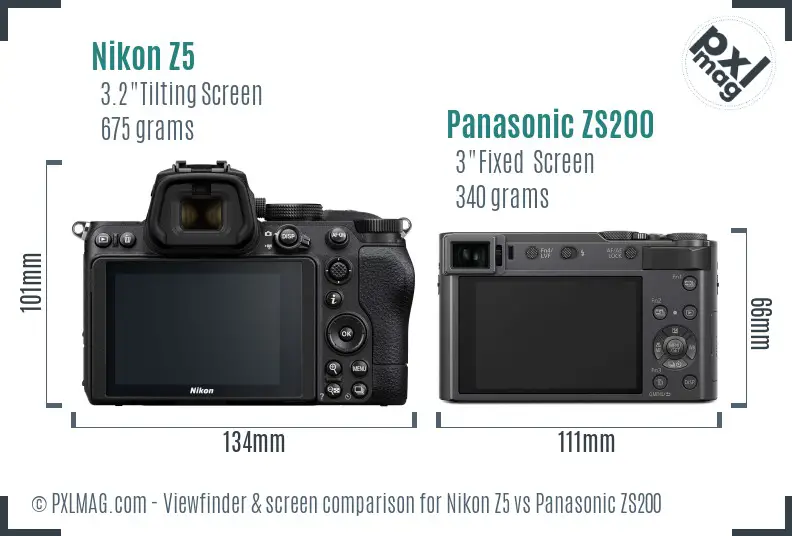 Nikon Z5 vs Panasonic ZS200 Screen and Viewfinder comparison