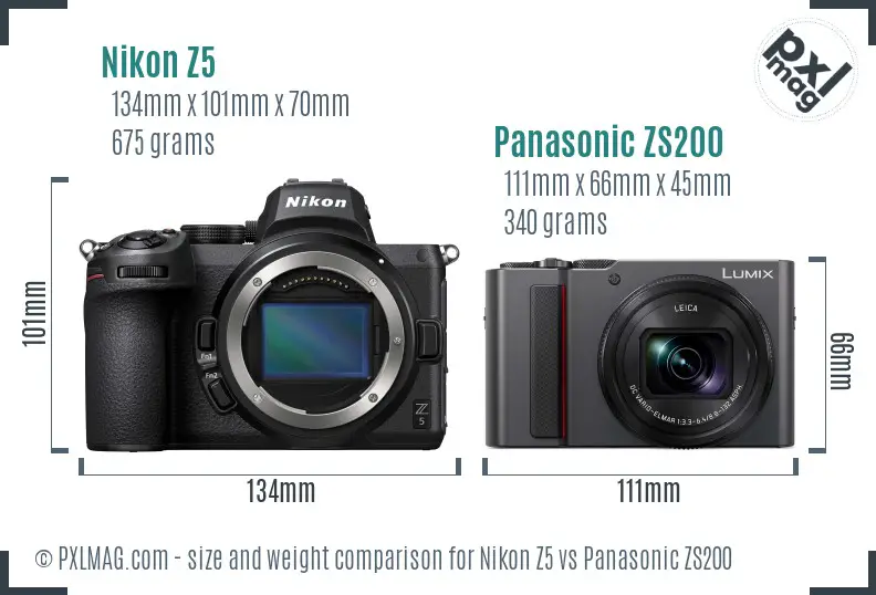 Nikon Z5 vs Panasonic ZS200 size comparison
