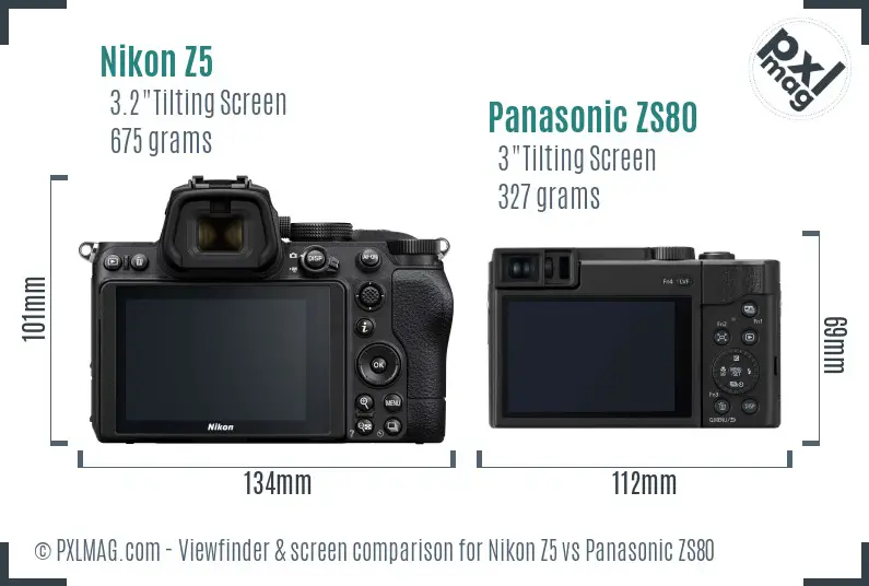 Nikon Z5 vs Panasonic ZS80 Screen and Viewfinder comparison