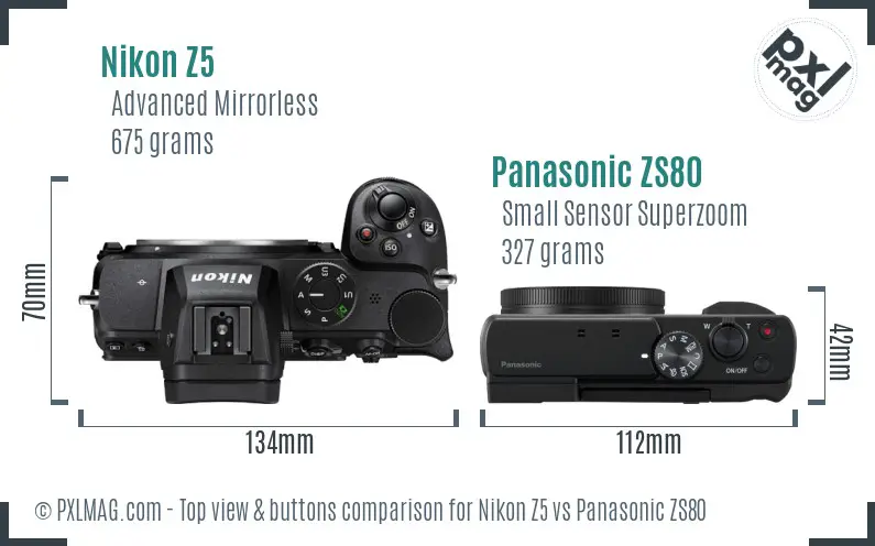 Nikon Z5 vs Panasonic ZS80 top view buttons comparison