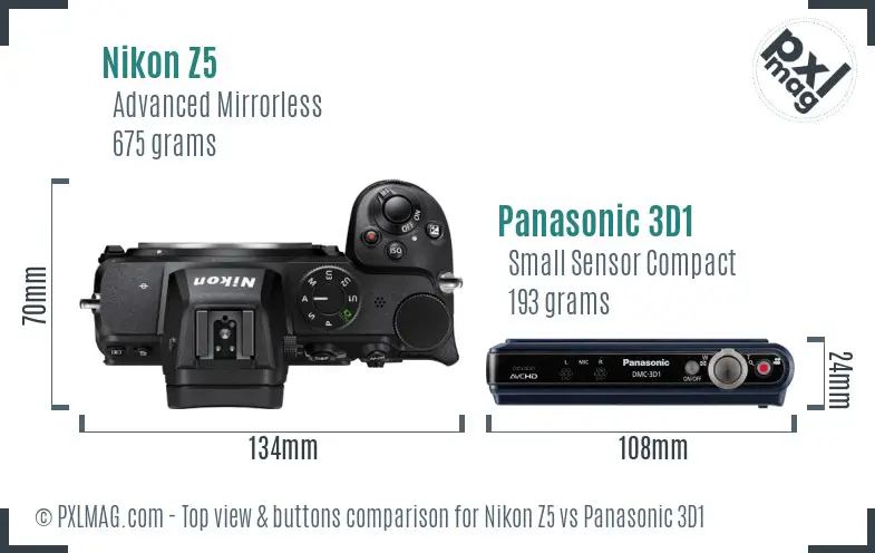 Nikon Z5 vs Panasonic 3D1 top view buttons comparison