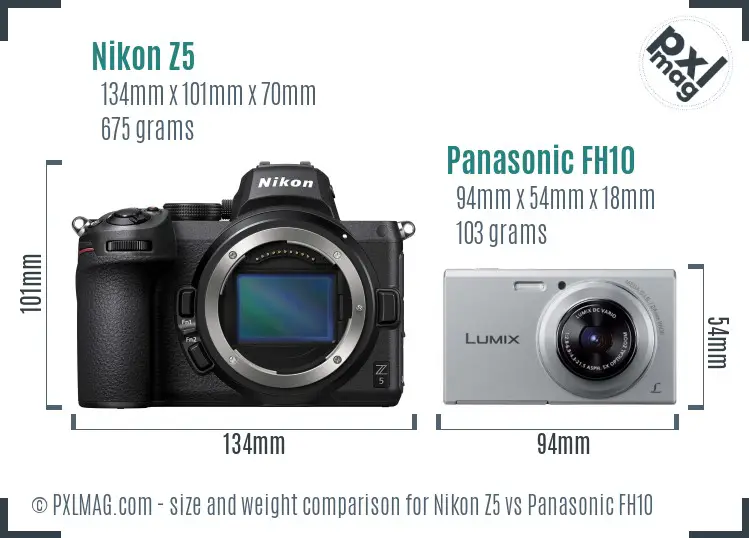 Nikon Z5 vs Panasonic FH10 size comparison