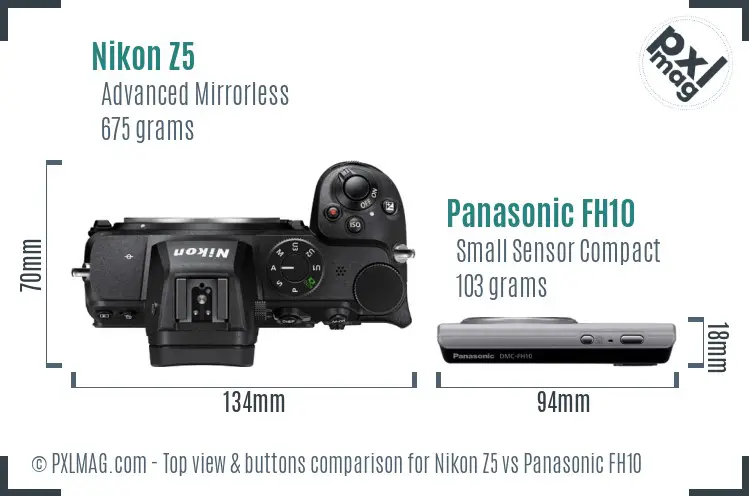 Nikon Z5 vs Panasonic FH10 top view buttons comparison