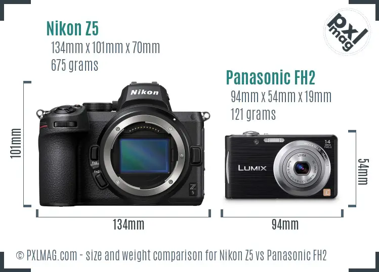 Nikon Z5 vs Panasonic FH2 size comparison
