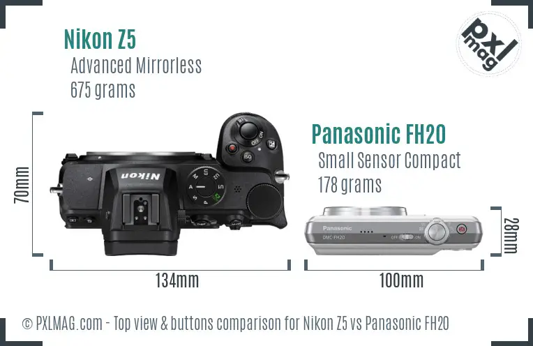 Nikon Z5 vs Panasonic FH20 top view buttons comparison