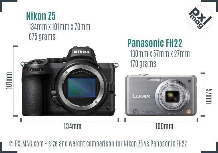 Nikon Z5 vs Panasonic FH22 size comparison