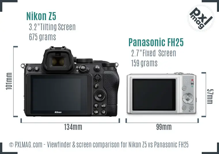 Nikon Z5 vs Panasonic FH25 Screen and Viewfinder comparison