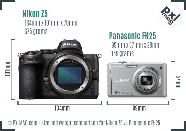 Nikon Z5 vs Panasonic FH25 size comparison