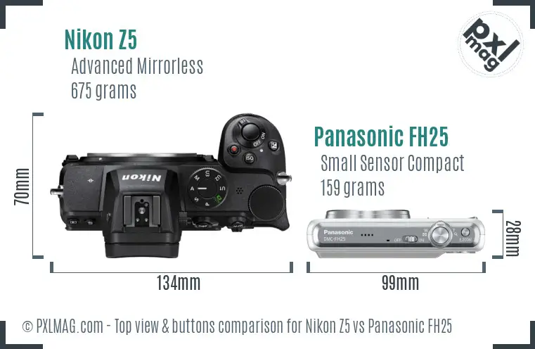 Nikon Z5 vs Panasonic FH25 top view buttons comparison