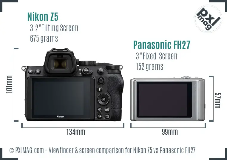 Nikon Z5 vs Panasonic FH27 Screen and Viewfinder comparison