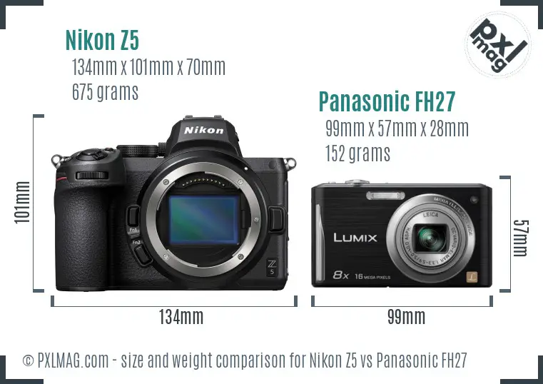 Nikon Z5 vs Panasonic FH27 size comparison