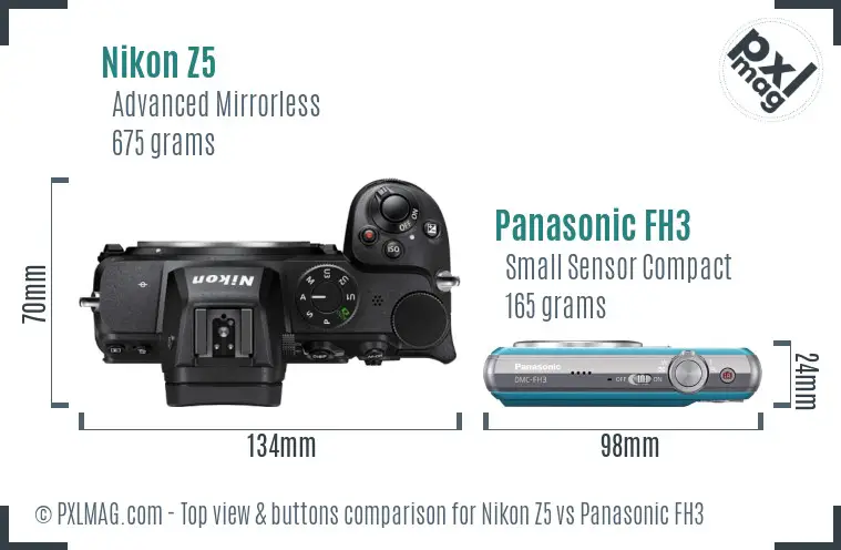 Nikon Z5 vs Panasonic FH3 top view buttons comparison
