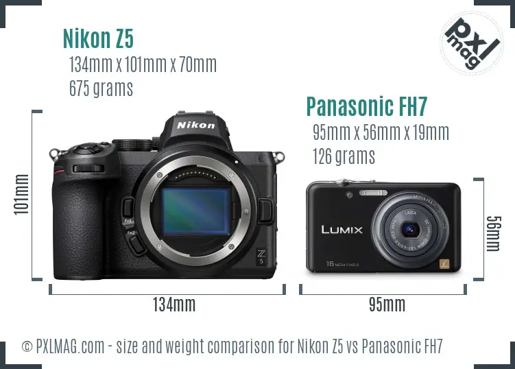 Nikon Z5 vs Panasonic FH7 size comparison