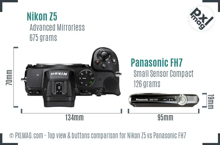 Nikon Z5 vs Panasonic FH7 top view buttons comparison