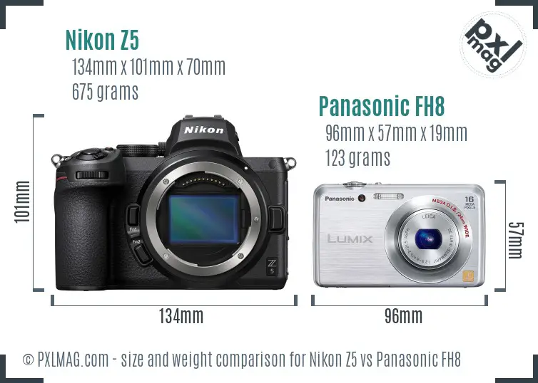 Nikon Z5 vs Panasonic FH8 size comparison