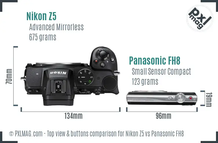 Nikon Z5 vs Panasonic FH8 top view buttons comparison