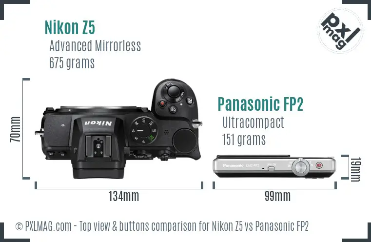 Nikon Z5 vs Panasonic FP2 top view buttons comparison