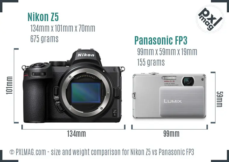 Nikon Z5 vs Panasonic FP3 size comparison