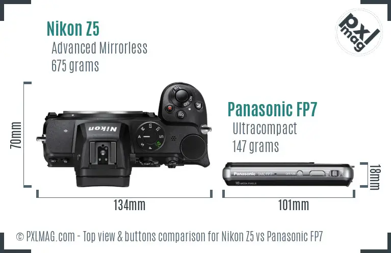 Nikon Z5 vs Panasonic FP7 top view buttons comparison