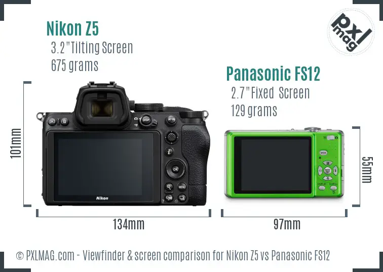 Nikon Z5 vs Panasonic FS12 Screen and Viewfinder comparison