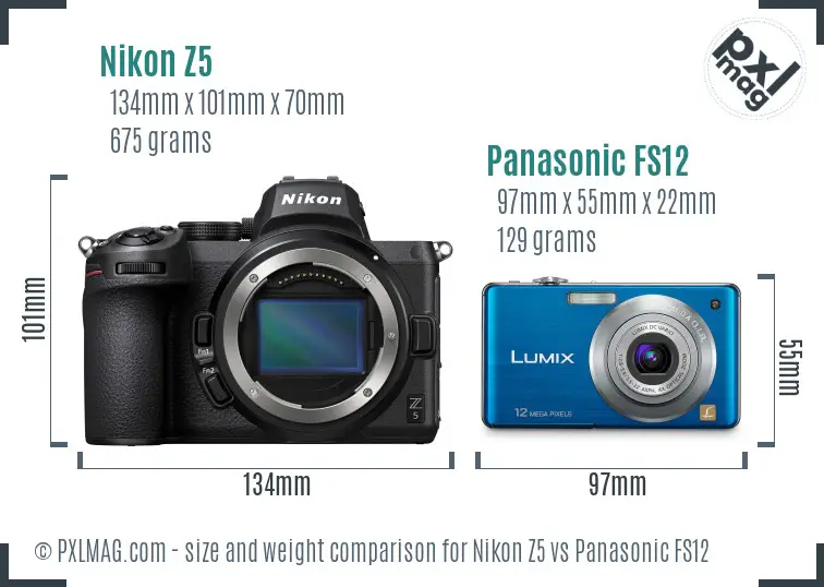 Nikon Z5 vs Panasonic FS12 size comparison